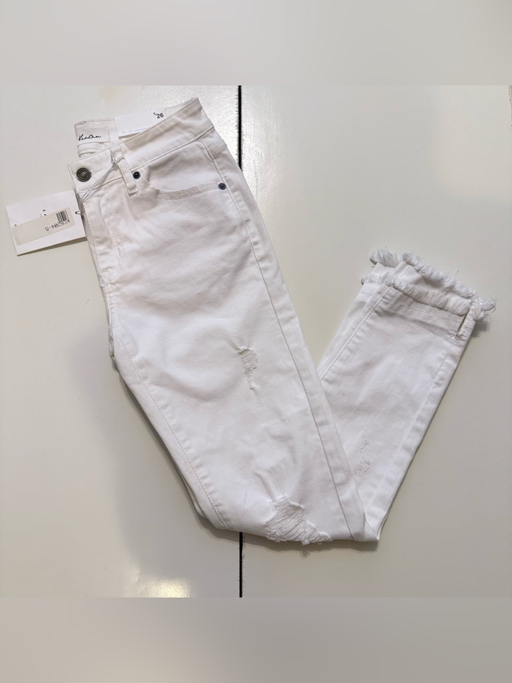 KanCan White Ripped Skinny Jeans with Frayed Ankles - Picture 2 of 5